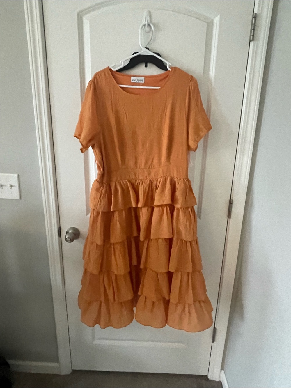Tiered Ruffle Midi Dress in Burnt Orange